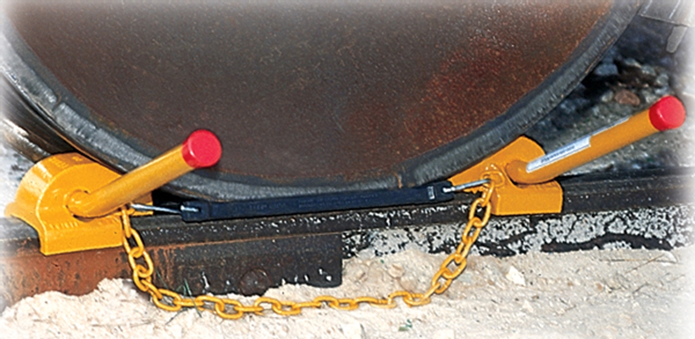 B Type Double Steel Rail Chock Exposed Rail. 
Weight 12 lbs.